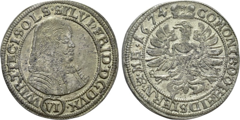 GERMANY. Silesia-Württemberg-Öls. Sylvius Friedrich (1668-1697). 6 Kreuzer (1674...