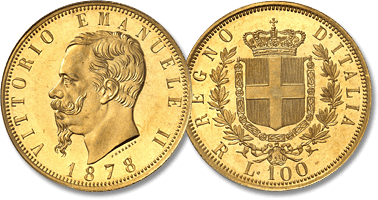 Lot 1082. Victor-Emmanuel II (1861-1878). 100 lire 1878, R, Rome.