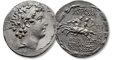 Lot 57. Seleukid Kingdom. Antioch on the Orontes. Antiochos VI Dionysos 144-142 BC. Struck under Tryphon, SE 169 = 144/3 BC. Tetradrachm AR.