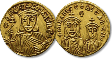 Lot 774. Theophilus, with Constantine and Michael II (829-842 AD). AV Solidus, Constantinople, 830/1-840.