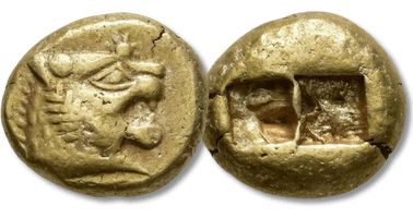 Lot 20. KINGS of LYDIA . Alyattes (circa 610-561 BC). Sardes. EL Trite.