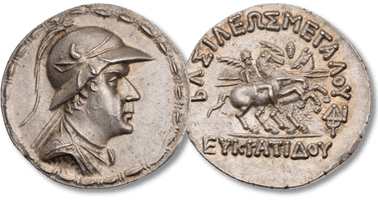 Lot 165. Baktrien, Eukratides I., ca. 170-145 v. Chr., Tetradrachme.