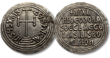 Lot 1545. Michael III, Theodora and Thecla (842-867) AR Miliaresion Constantinople, ca 842-856.