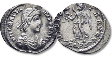 Lot 806. Gratian. AD 367-383. AR Siliqua. Aquileia mint, 2nd officina. Struck AD 375-378.