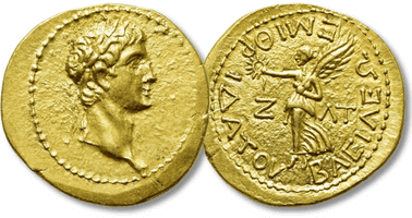 Lot 363. KINGS OF BOSPOROS. Mithridates III with Claudius (AD 39/40-44/5). GOLD Stater. Dated BE 337 (AD 40/1).