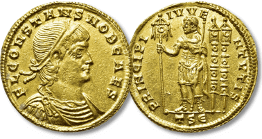 Lot 793. CONSTANS (Caesar, 333-337). GOLD Solidus. Thessalonica.