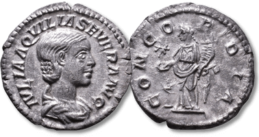 Lot 339. AQUILIA SEVERA, 2nd wife of Elagabal, AD 220-222. AR Denarius.