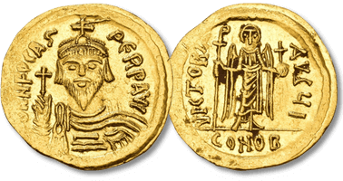 Lot 711. Phocas. 602-610. AV Solidus Constantinople mint, Struck 609-610.