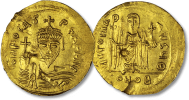 Lot 707. Phocas, 602-610. Solidus, Constantinopolis, 607-610. δ N FOCAS PЄRP AVI.