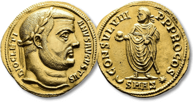 Lot 597. Diocletian, AD 284-305. AV Aureus. Antioch.