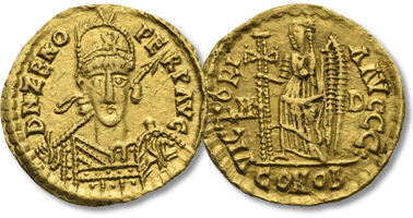 Lot 223. The Ostrogoths, Odovacar, 476-493. Solidus struck in the name of Zeno. Mediolanum.