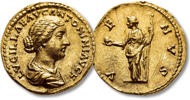 Lot 1031. LUCILLA (Augusta, 164-182). GOLD Aureus. Rome, (161-162).