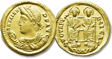 Lot 984. VALENS (364-378). GOLD Solidus. Nicomedia.