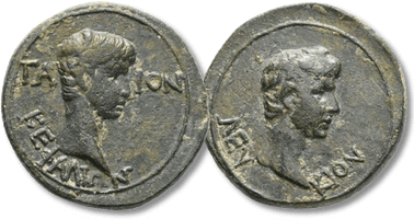 Lot 136. MYSIA. Pergamum. Caius & Lucius (Caesares, 20 BC-4 AD and 17 BC-2 AD). Ae. Kephalion, garmmateus.
