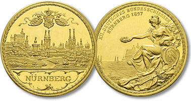 Los 760. Nürnberg, Stadt. Goldmedaille im Gewicht zu 4 1/2 Dukaten 1897 von Lauer.