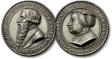 Los 1050. Ulm, Stadt.	Silbermedaille o.J. von Ludwig Neufahrer, Wien (1500-1563). Auf Dr. Georg Gienger von Rotteneck und seine Frau Magdalena.