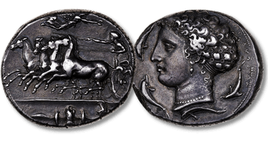 Lot 1003. Sicily, Dionysios I, Decadrachm, 405-400 BC, Syracuse, Unsigned work by Kimon.