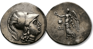 Lot 352. Pamphylia, Side. AR, Tetradrachm. Ca. 205-100 BC. Die-, magistrate.