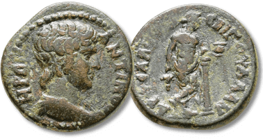 Lot 142. Lydia. Sala. Antinous after AD 130. C. Val. Androneikos. Assarion Æ.
