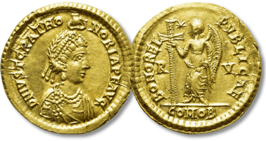 Lot 776. JUSTA GRATA HONORIA (Augusta, 426-450). GOLD Solidus. Ravenna.