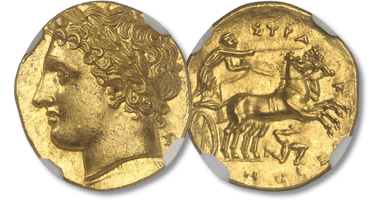 Lot 15. Sicile, Syracuse, Agathoclès (317-289 av. J.-C.). 50 litrai ou décadrachme d’Or ND (317-310 av. J.-C.), Syracuse.