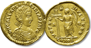 Lot 893. GALLA PLACIDIA (Augusta, 421-450). GOLD Solidus. Aquileia.