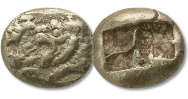 Lot 68. KINGS OF LYDIA. Alyattes or Walwet (620-560 BC). EL Hemihekte. Sardeis.