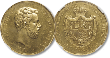 Lot 911. Amedeo I 1871-1873. 100 Pesetas, Madrid, 1871.