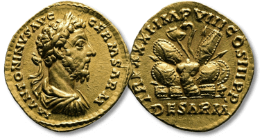 Lot 81. Marcus Aurelius AD 161-180. Struck AD 176-177. Rome. Aureus AV.