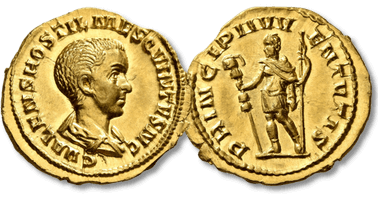 Lot 192. 	Hostilian, as Caesar, 250-251. Aureus, Rome.