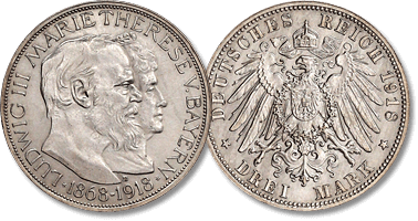 Los 2043. Bayern. Ludwig III., 1913-1918. 3 Mark 1918 D.