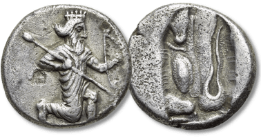 Lot 407. ACHAEMENID EMPIRE. Time of Artaxerxes III to Darios III (Circa 350-333 BC). Tetradrachm. Uncertain mint in Western Asia Minor.