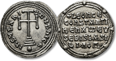 Lot 738. LEO VI the WISE with CONSTANTINE VII (886-912). Miliaresion. Constantinople.